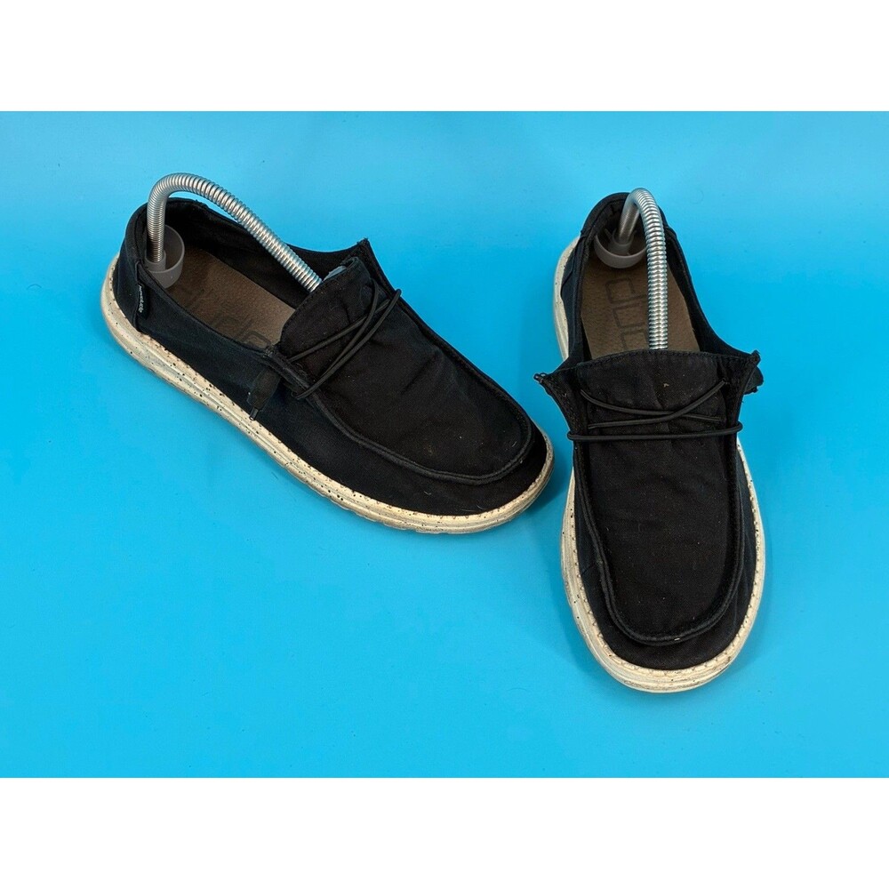 HEYDUDE Wendy L Womens 9 Black Canvas Slip On Loafers Speckled Sole Shoes